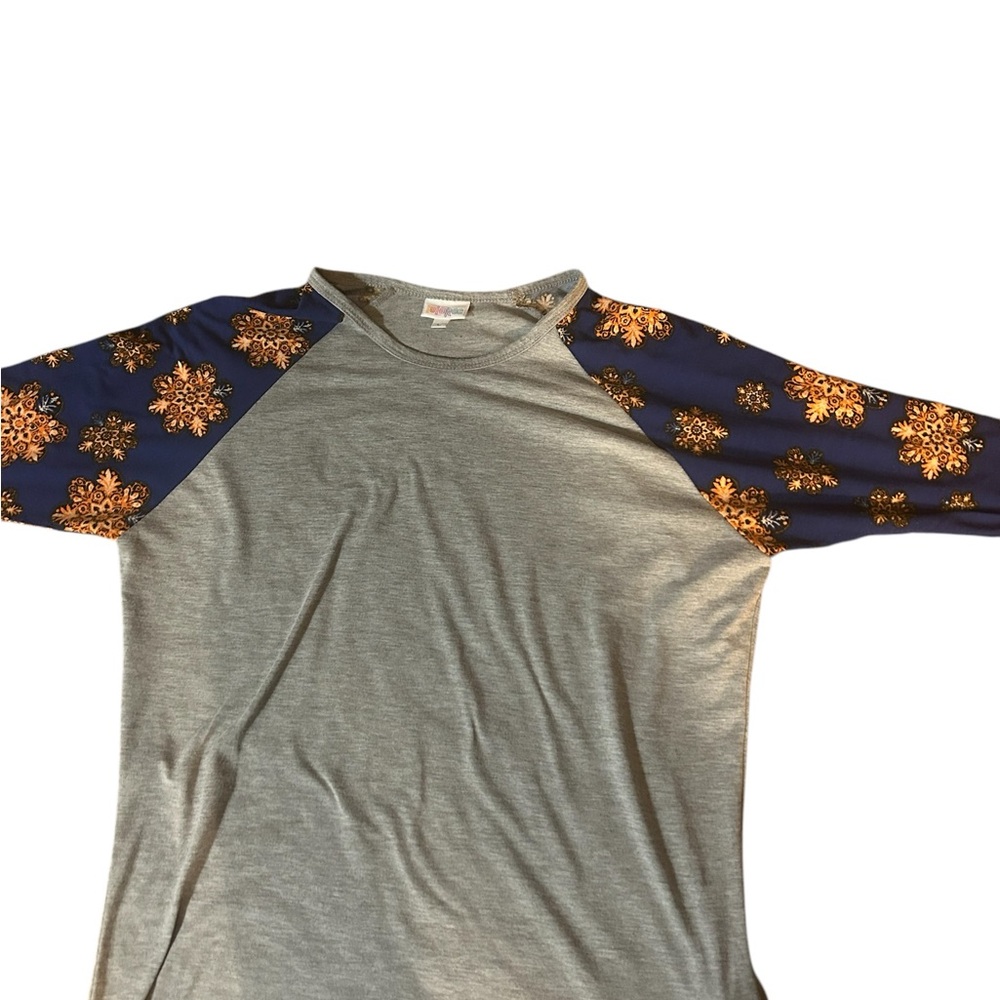 LuLaRoe Gray and Blue Raglan 3/4 Sleeve Top